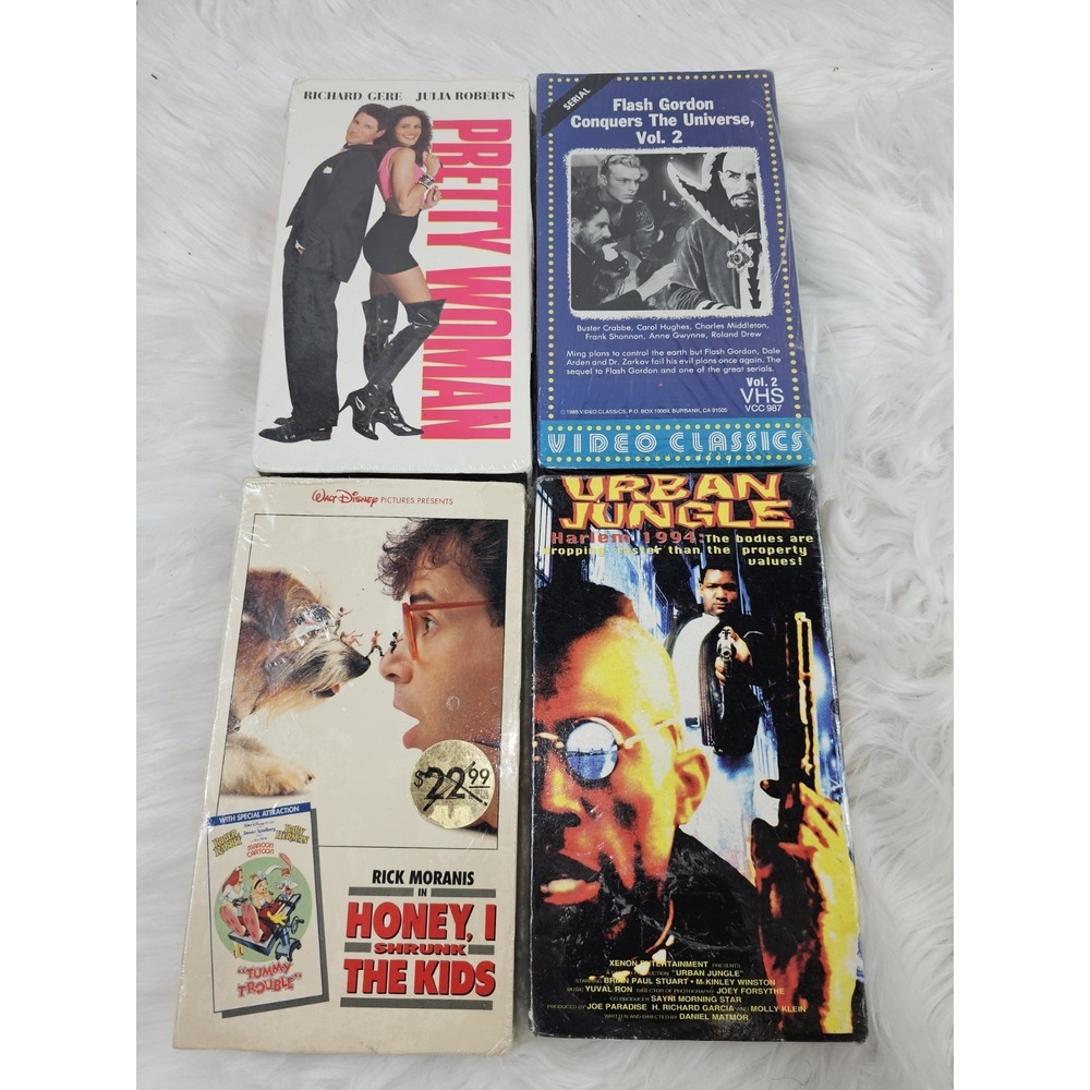 4 Sealed VHS HONEY I SHRUNK THE KIDS, Flash Gordon, Pretty Woman, Urban Jungle
